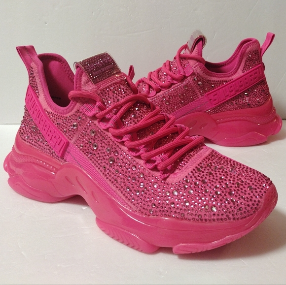 Steve Madden Women's Maxima Rhinestone Slip-On Embellished Sneakers Hot Pink 9.5 - Picture 1 of 11